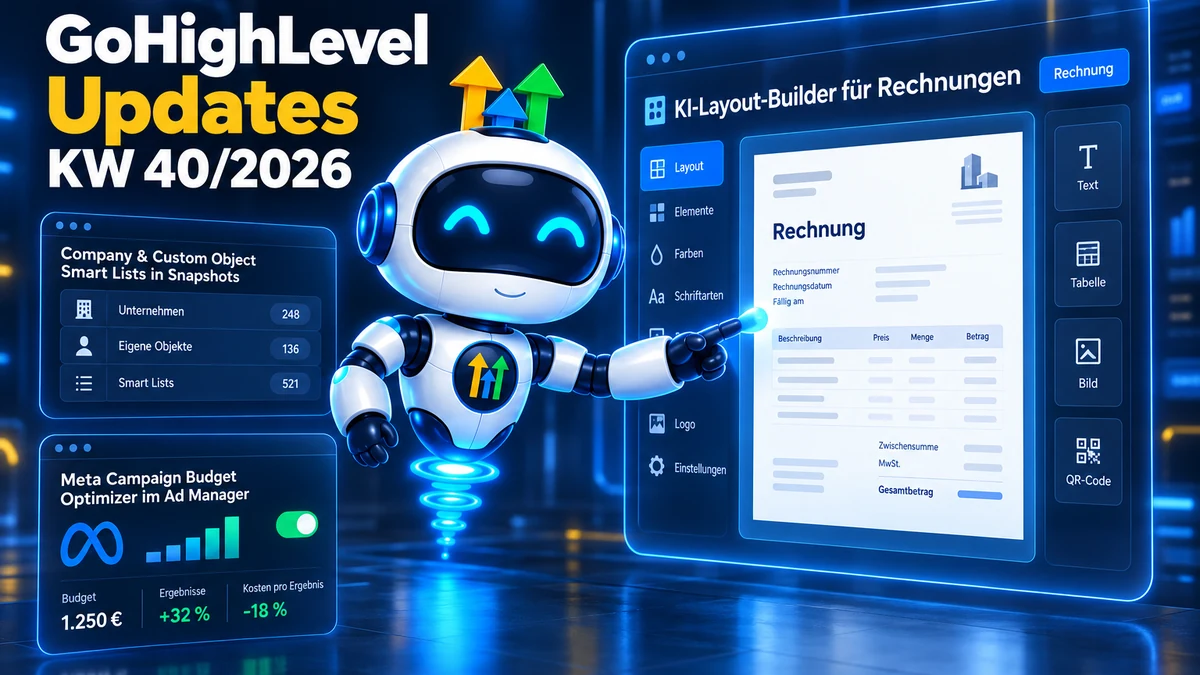 GoHighLevel Roundup KW40/2026: KI-Rechnungen & mehr